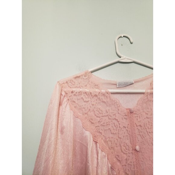 VTG 80s Vassarette Womens M Pegnoir Maxi Robe Pink Lace Open Front 3/4 Sleeve - Picture 4 of 6